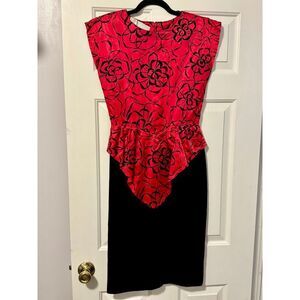 Jodi Michaels Red Floral‎ Peplum Dress Black Skirt Cocktail Party Size S/5-6